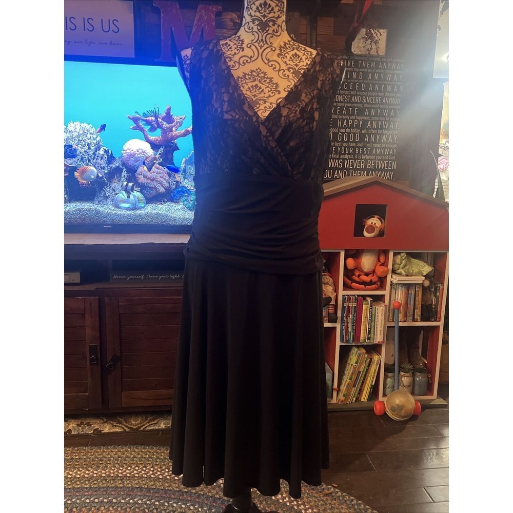 XL‎ Chaps Black Dress With Lace Top